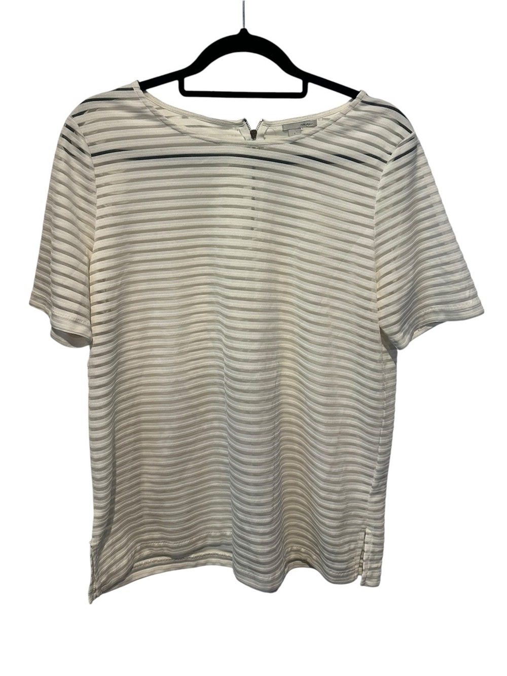 Halogen White Short-Sleeve Textured Stripe Crewneck Top